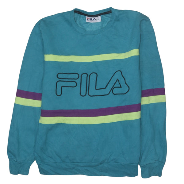 Fila Vintage 90s Spellout Crew Neck Sweatshirt Green Men's Small