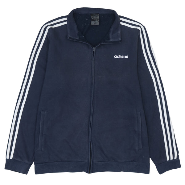 Adidas 90's Navy Blue Striped Sleeve Full Zip Up Sweatshirt Large