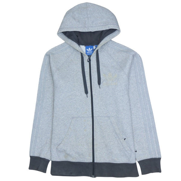 Adidas 90's Vintage Striped Sleeve Zip-Up Hoodie Grey Medium