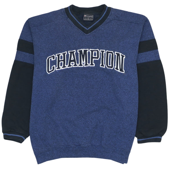 Champion 90's Spellout V Neck Sweatshirt Medium Navy Blue