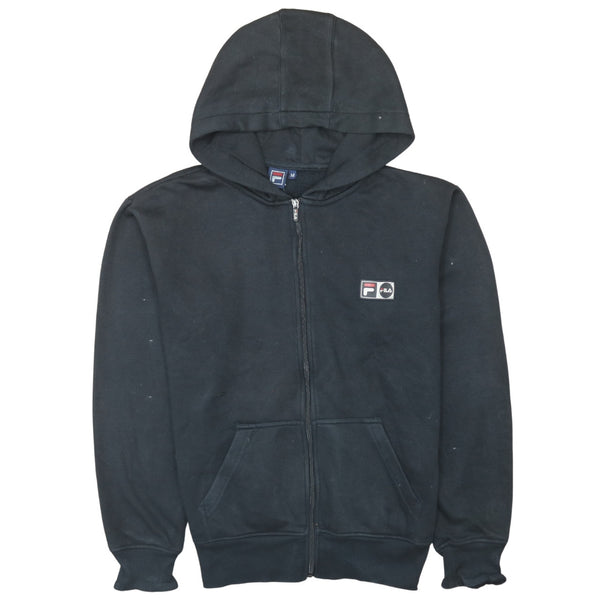 Fila Vintage 90's Black Full Zip Up Drawstring Hoodie Medium