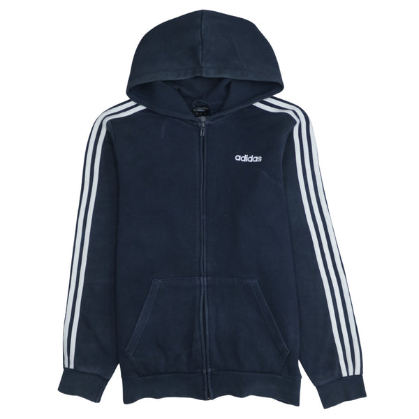 Adidas Vintage 90's Navy Blue Striped Sleeve Hoodie Medium