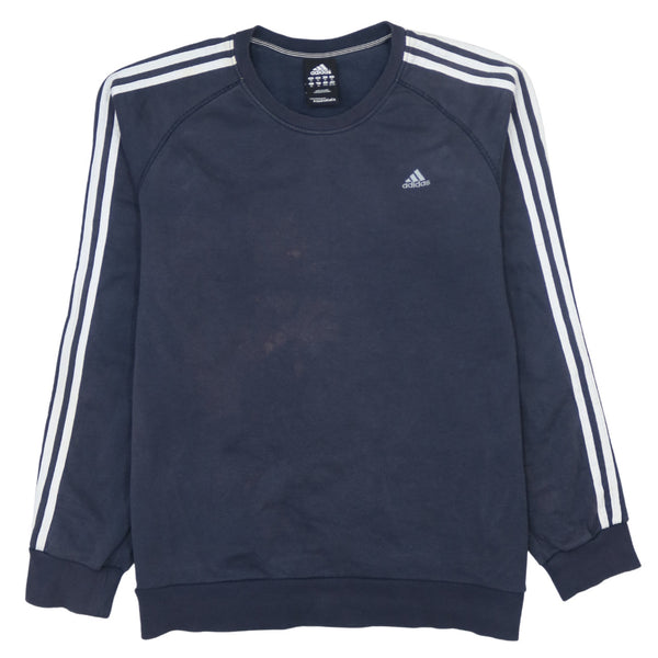 Adidas 1990s Navy Blue Striped Sleeve Crew Neck Sweatshirt XL