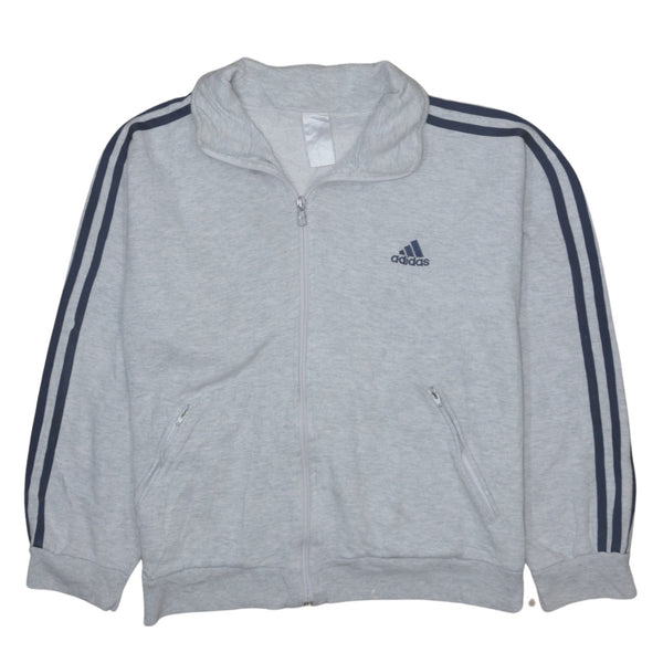 Adidas 90's Grey Quarter Zip Sweatshirt Large with Striped Sleeves