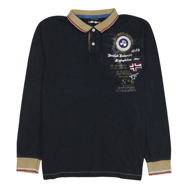 Napapijri 90's Long Sleeve Quarter Button Polo Shirt XXLarge (2XL) Black