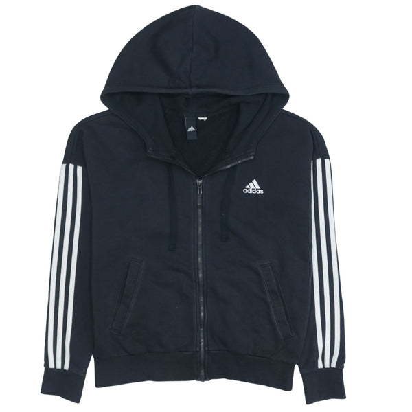 Adidas Vintage 90's Black Striped Sleeve Full Zip Hoodie Medium
