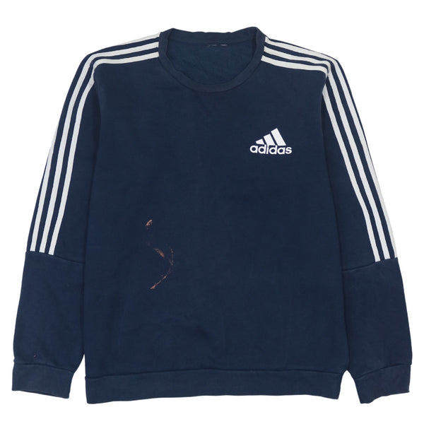 Adidas Vintage 90's Navy Blue Striped Sleeve Sweatshirt Large
