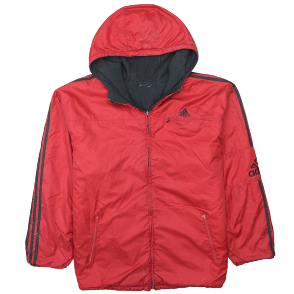Adidas Men's 90's Red Hooded Full Zip Windbreaker XXLarge Vintage