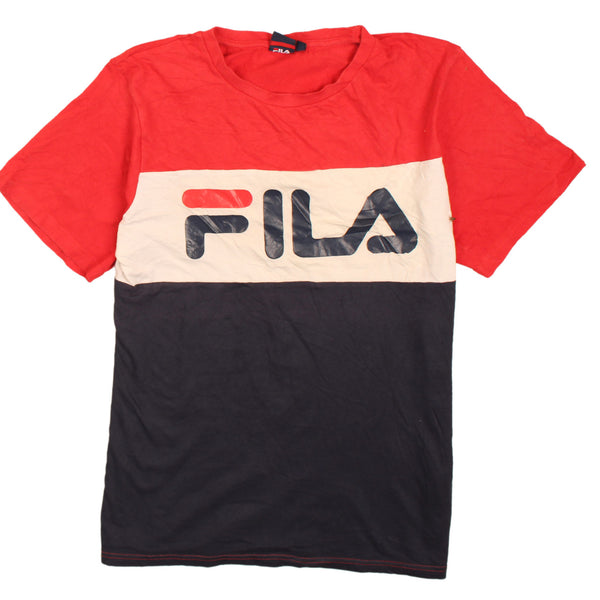 Fila 90's Vintage Navy Blue Spellout T Shirt Mens Small Retro Tee