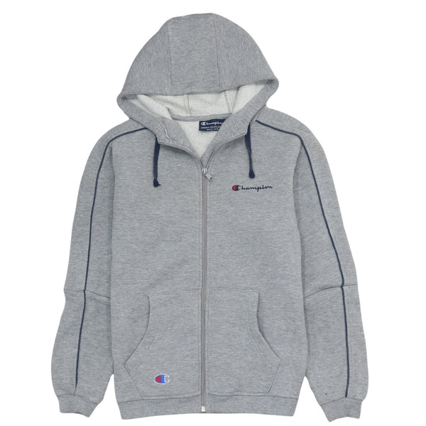 Champion Vintage 90s Grey Hoodie Medium Full Zip Drawstring Cotton