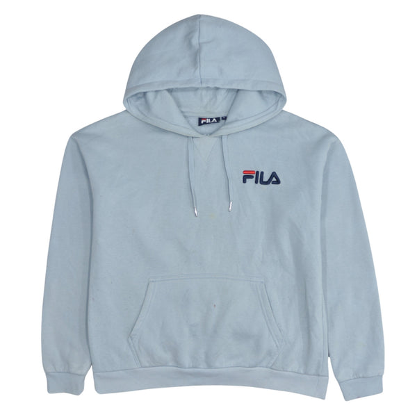 Fila Vintage 90's Blue Pullover Hoodie with Drawstring and Pockets, Men's Small