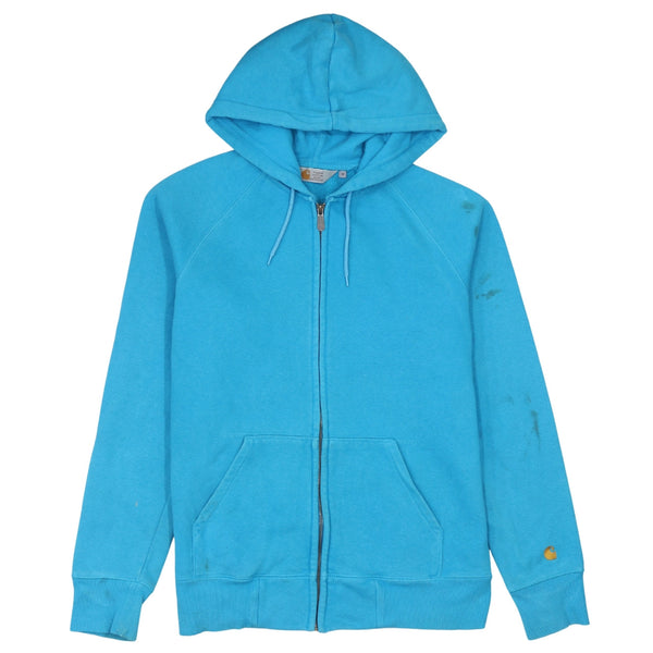 Carhartt 90's Drawstring Pockets Full Zip Up Hoodie Medium Blue