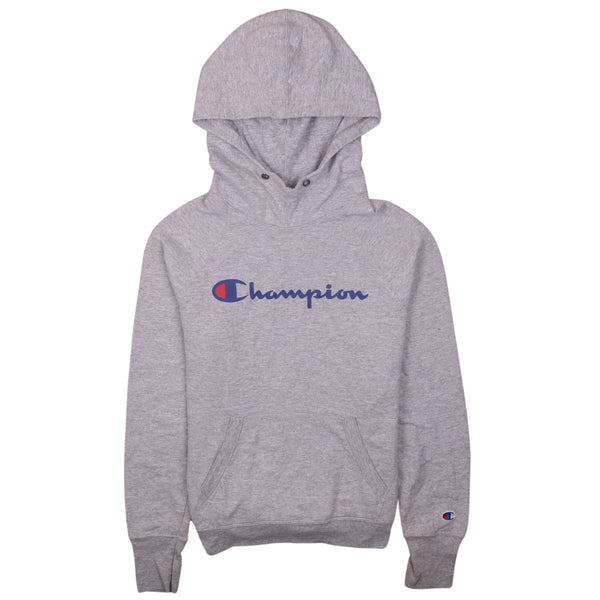 Champion 90's Vintage Spellout Pullover Hoodie XSmall Grey