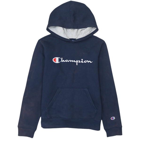 Champion 90's Spellout Pullover Hoodie Large Navy Blue