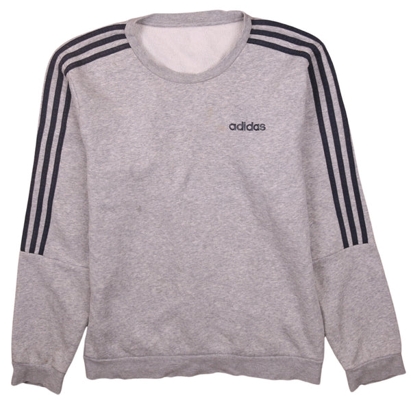 Adidas 90's Grey Striped Sleeve Crew Neck Sweatshirt Men's Medium