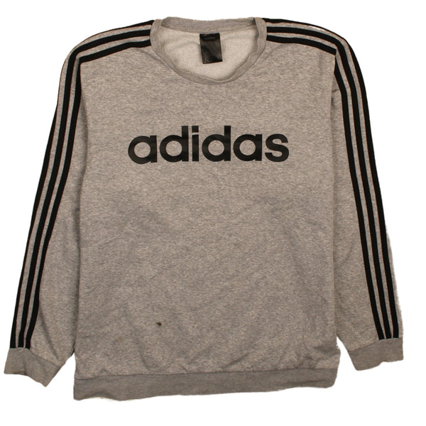 Adidas 90's Spellout Striped Sleeve Sweatshirt XLarge Men's Grey Vintage