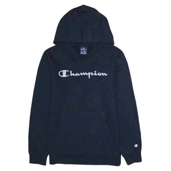 Champion 90's Spellout Pullover Hoodie XLarge Navy Blue