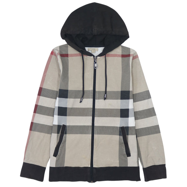 Vintage Burberry 90s Large Full Zip Up Hoodie Beige Cream