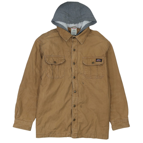 Vintage 90's Dickies Hooded Button-Up Denim Jacket Men's Large Tan Brown