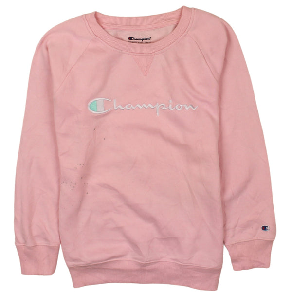 Champion Vintage 90s Spellout Crewneck Sweater Large Pink Jumper