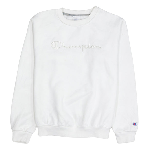 Champion 90's Spellout Crew Neck Sweatshirt Small White