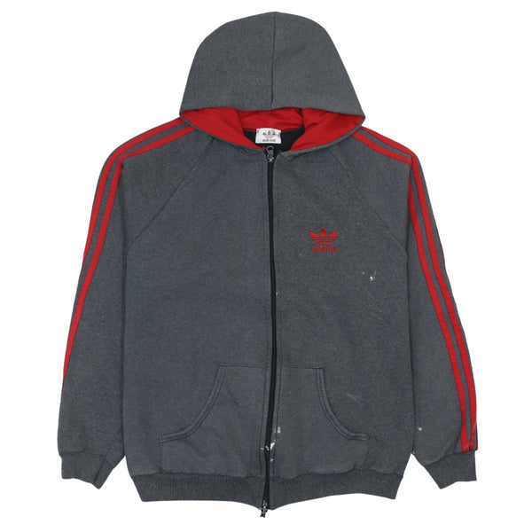 Adidas 90's Vintage Grey Striped Sleeve Full Zip Hoodie Large