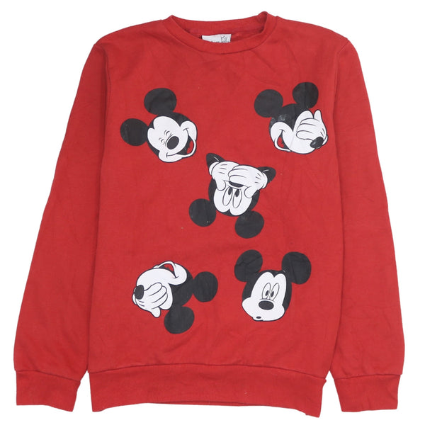 Vintage Disney 90s Mickey Mouse Red Crew Neck Sweatshirt Women's Small