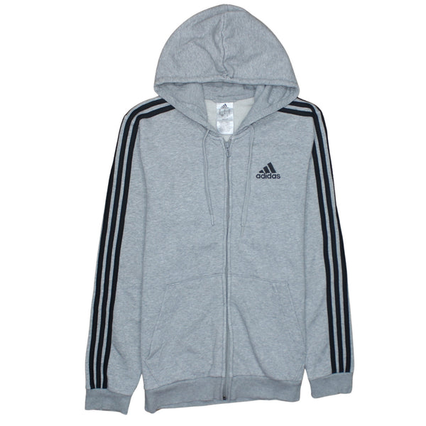 Adidas 90's Striped Sleeve Full Zip Up Hoodie Small Grey