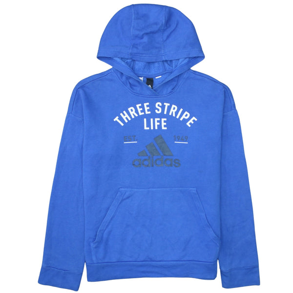 Adidas 90's Spellout Pullover Hoodie Small  Blue