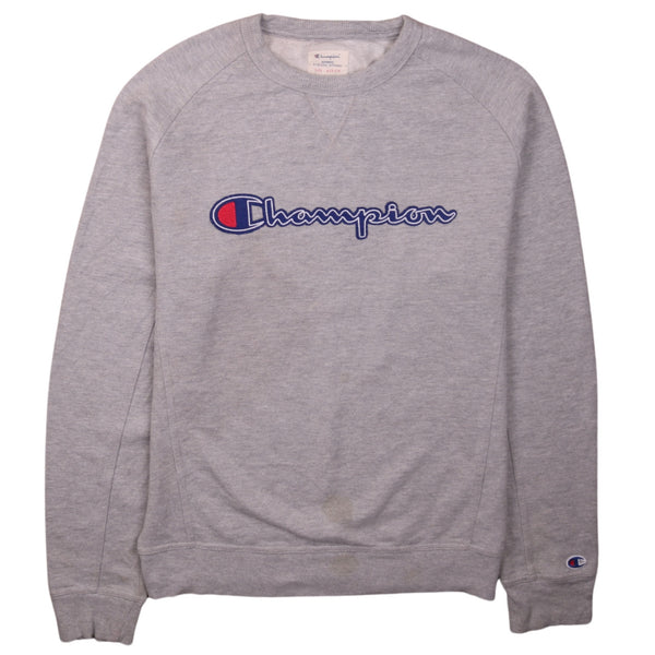 Champion 90's Grey Spellout Crew Neck Sweatshirt Men Medium Vintage
