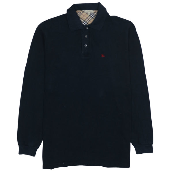 Burberry 90's Long Sleeve Quarter Button Polo Shirt Medium Black