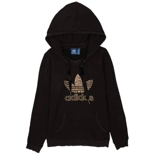 Adidas Vintage 90's Black Spellout Hoodie Women's L Pullover