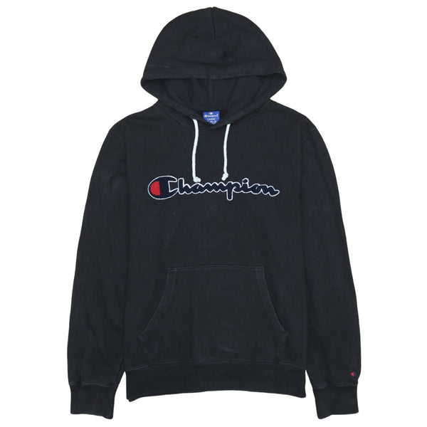 Champion Black 90's Spellout Hoodie Large - Vintage Pullover