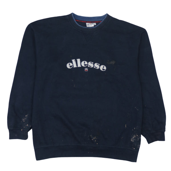 Ellesse 90's Vintage Navy Blue Spellout Crew Neck Sweatshirt - Men's Large