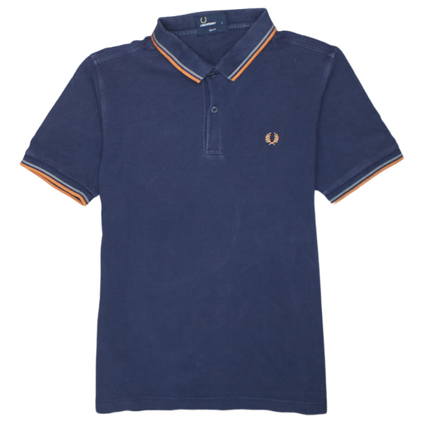FRED PERRY 90's Short Sleeves Quarter Button Polo Shirt Large Navy Blue