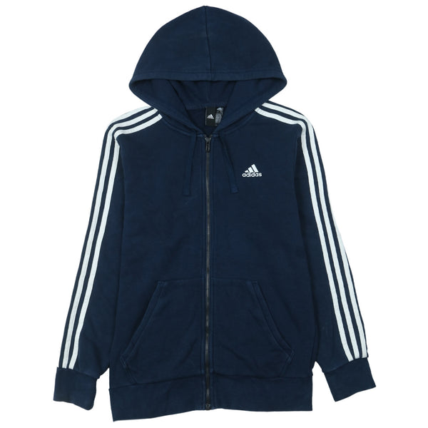 Adidas 90's Striped Sleeve Full Zip Up Hoodie Small Navy Blue