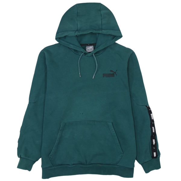 Puma 90's Vintage Green Pullover Hoodie with Drawstring Pockets - Men's Medium