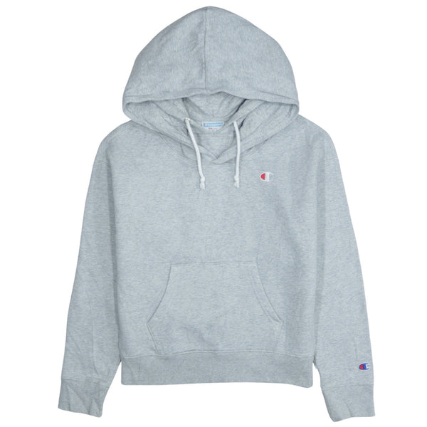 Vintage Champion 90's Small Grey Pullover Hoodie with Drawstring Pockets