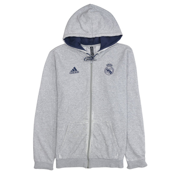 Adidas 90's Drawstring Pockets Full Zip Up Hoodie Medium Grey
