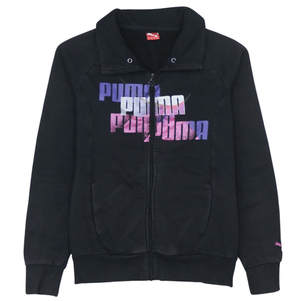 Puma 90's Vintage Spellout Black Full Zip Up Sweatshirt Women's XLarge