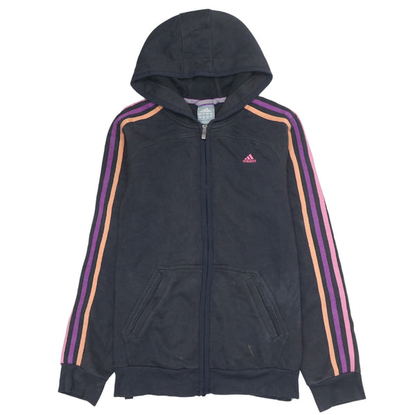 Adidas 90's Striped Sleeve Full Zip Up Hoodie Medium Black