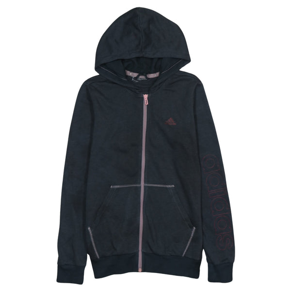 Adidas 90's Drawstring Pockets Full Zip Up Hoodie Small  Black