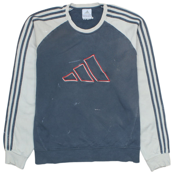 Adidas Vintage 90's Blue Crew Neck Sweatshirt Striped Large Mens
