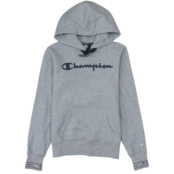 Champion 90's Spellout Pullover Hoodie Small Grey