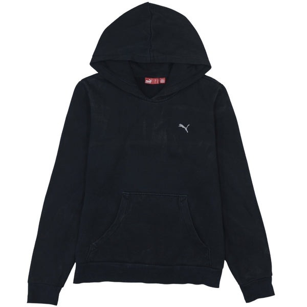 Puma 90's Vintage Black Hoodie Medium, Drawstring Pockets Cotton Pullover