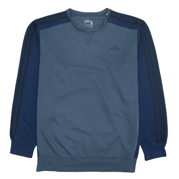 Adidas Vintage 90's Striped Sleeve Crew Neck Sweatshirt - Navy Blue, Men's Large