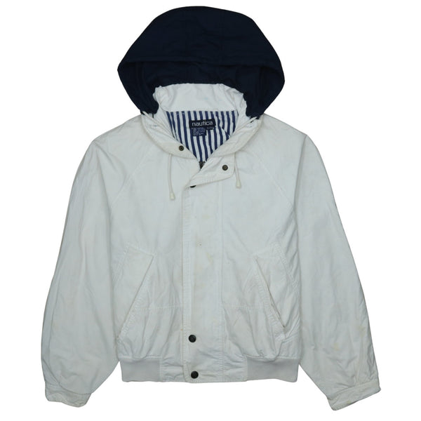Nautica 90's Hooded Full Zip Up Windbreaker XLarge Beige Cream