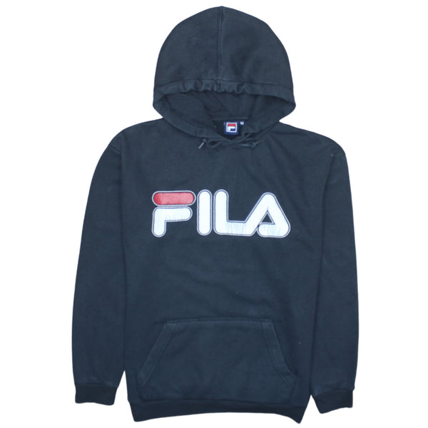 90's Fila Spellout Pullover Hoodie Medium Black Vintage