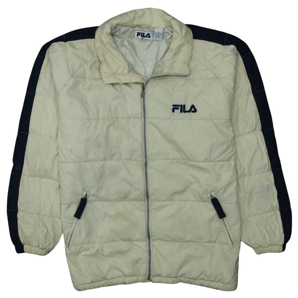 Fila 90's Vintage Lightweight Full Zip Puffer Jacket XLarge Beige Cream