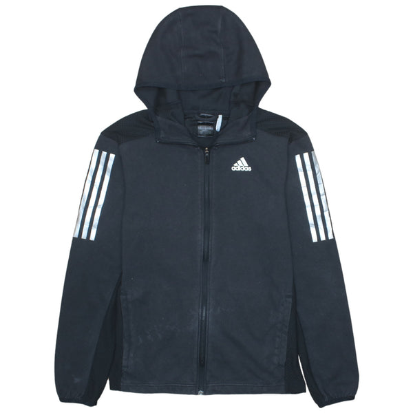 Adidas Men's Small 90s Black Striped Sleeve Full Zip Hoodie Cotton
